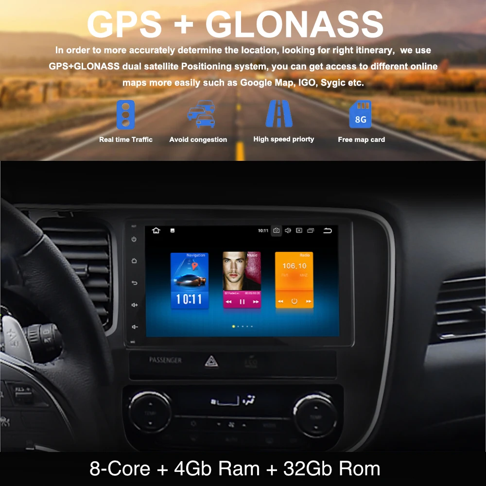 

2 din Android 8.0 Car Multimedia for Mitsubishi Outlander GPS Navigation 2014 2015 2016 with 8" IPS Full Touch Screen Autoradio