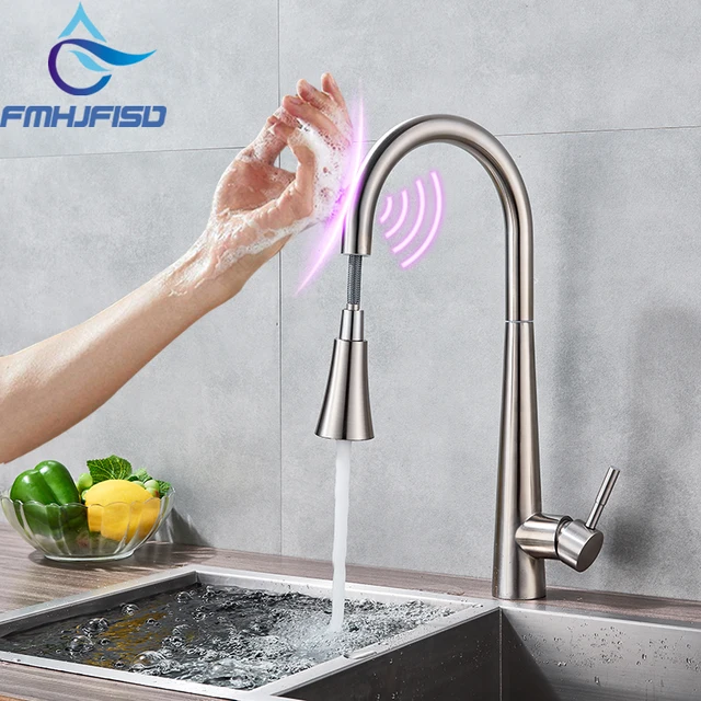 Cheap Touch Sensor Smart Kitchen Faucet Pull Out Inductive Water Saving Faucet 360 Degree Rotation