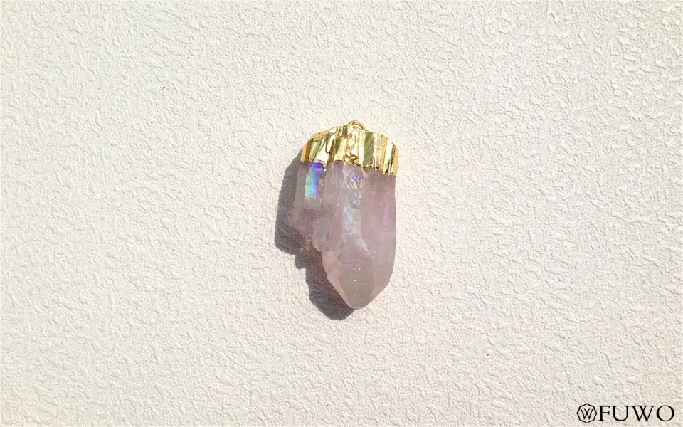 Angel aura quartz crystal point cluster pastel rainbow electroformed pendant 7