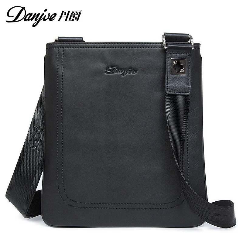Danjue Real Leather Black Men Shoulder Bag High Quality Classic Male Messenger Bags