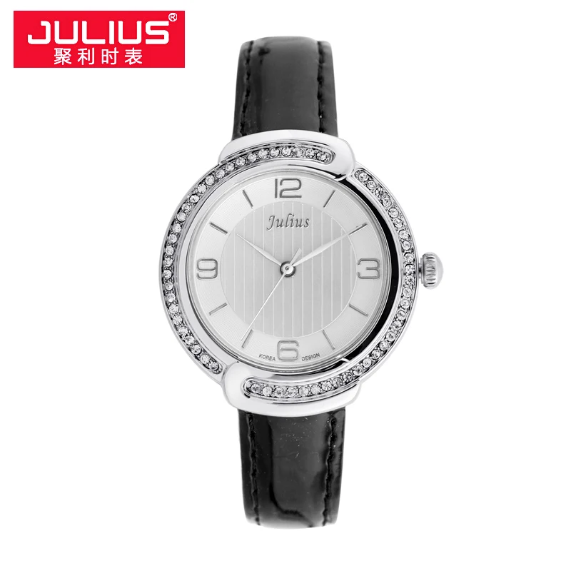 Бренд Julius Новое Прибытие Женщины Rhinestone Часы Женева Сталь/Женщины Whatch Розового