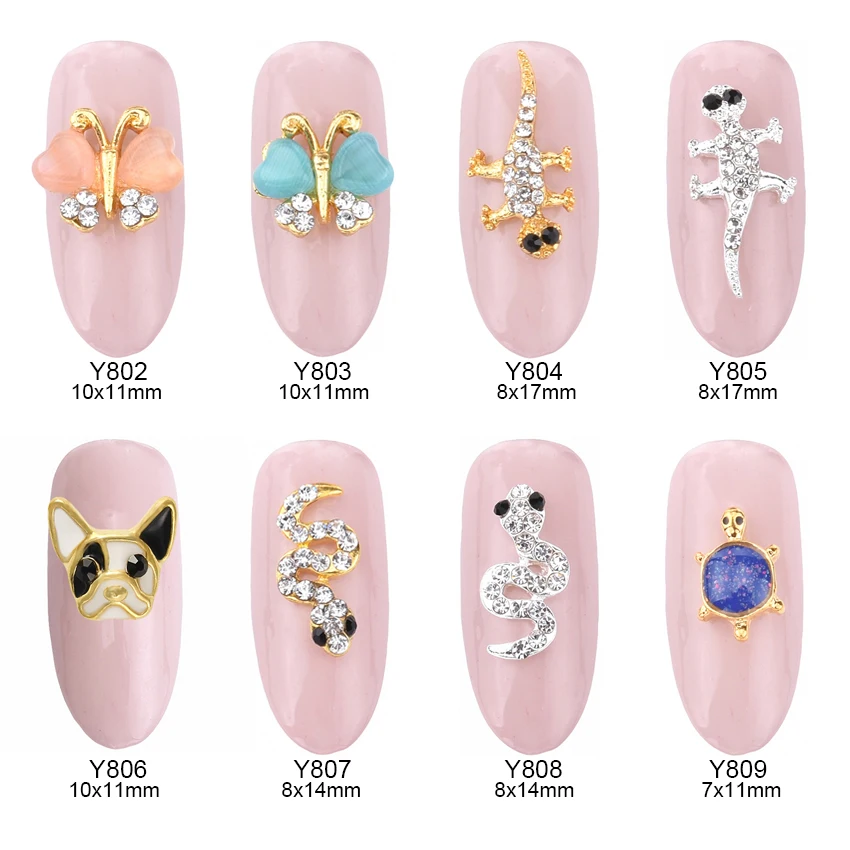 

10pcs 3d French Bulldog opal nail art gems butterfly animal design jewelry nails snake decorations new arrive charm Y802~809