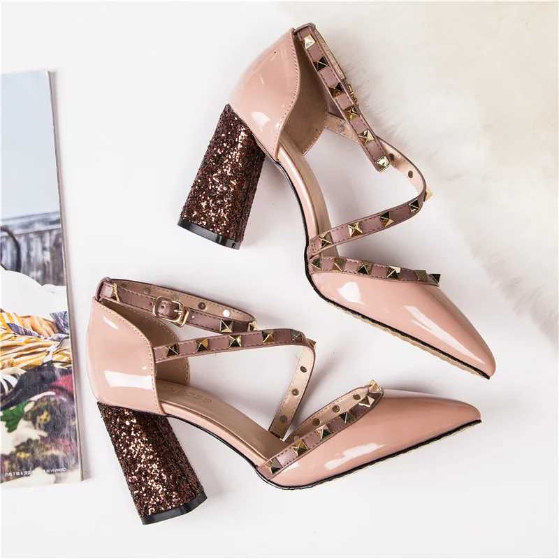 Hauts Printemps Décontractées Talons Tendance Rivet Nouvelle rose Chaussures Polyvalent Pointu Noir Mode Décoratif Confortable 2019 Femmes 8qdOwn80