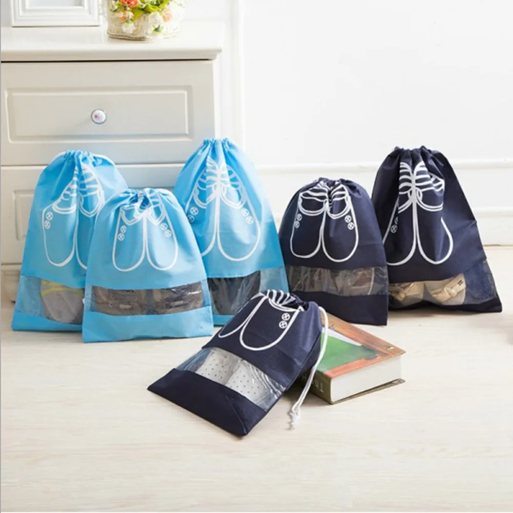 

2 Sizes Waterproof Shoes Bag Pouch Storage Travel Bag Portable Tote Drawstring Bag Organizer Cover Non-Woven Laundry Organizado