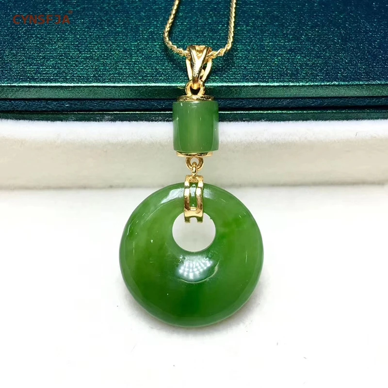 

Certified Natural Hetian Jasper Inlaid 925 Sterling Silver Lucky Peace Buckle Jade Pendant Hand Carved High Quality Best Gifts
