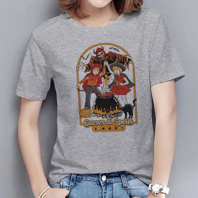 

80s Tumblr Shirt Ulzzang Streetwear Korean Kpop Tops Fashion Female T-shirt 90s Vintage Curses And Spells Printed Tshirt Women