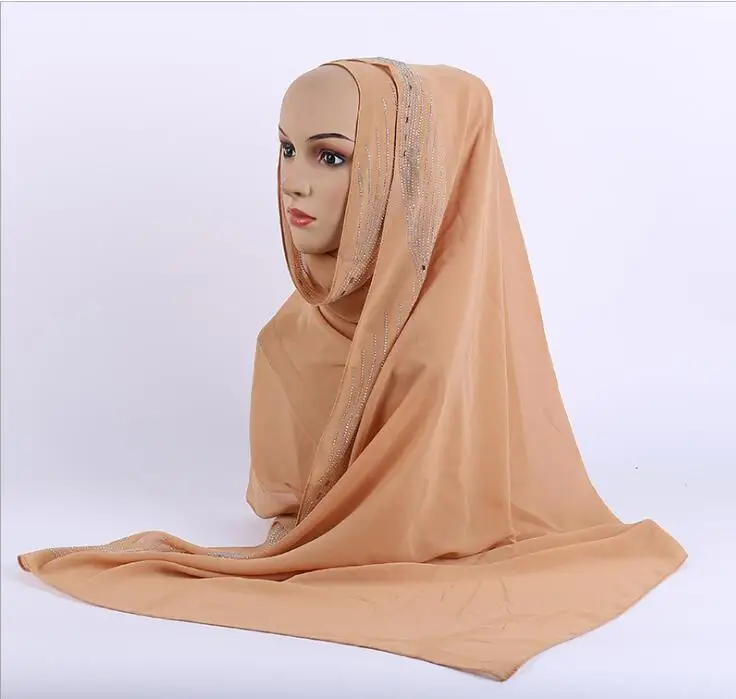 Заводской магазин Премиум пузырь шифон хиджаб шарф для мусульманских женщин блестящие стразы исламский Тюрбан повязка с блестками шаль