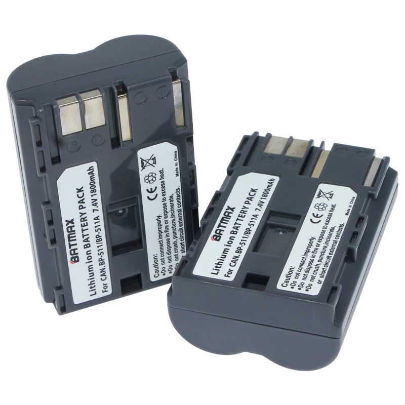 2Pcs 1800mAh BP 511 BP511 BP 511 BP 511A Battery For Canon G6 G5 G3 G2