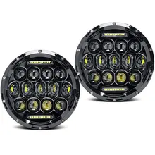 Pair 7 Inch 75W Round Led Headlights With DRL For Jeep Wrangler Jk Tj Harley Davidson MACK R Peterbilt Kenworth Freightliner