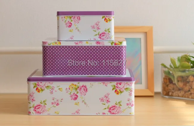 Цветочный дизайн Jumbo металлический оловянный чехол Милая коробка для торта, печенья коробка 3 шт контейнер для хранения прямоугольная подарочная коробка