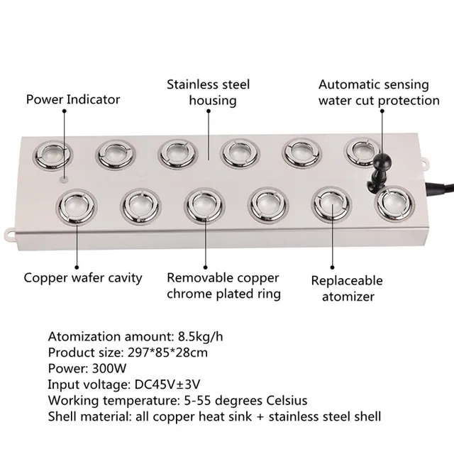DC48V 12 Head Electric Humidifier Ultrasonic Industrial Mist Maker Fogger Stainless Steel Without Power Supply 2