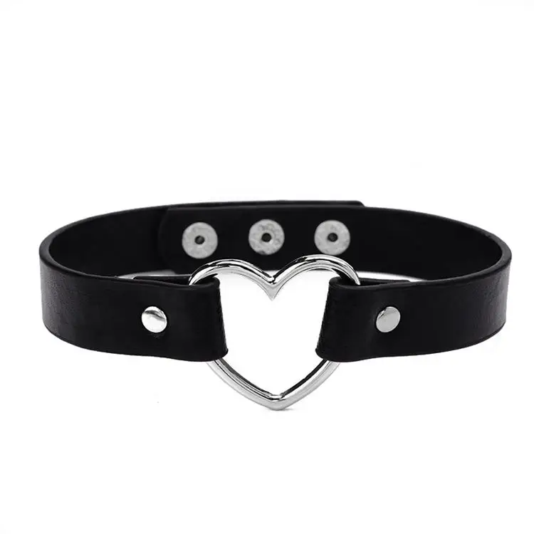 Hot Brand Name Sexy Punk Gothic Leather Heart Studded Choker Necklace Spike Rivet Buckle Collar Necklace Women Fine Jewelry Gift 10