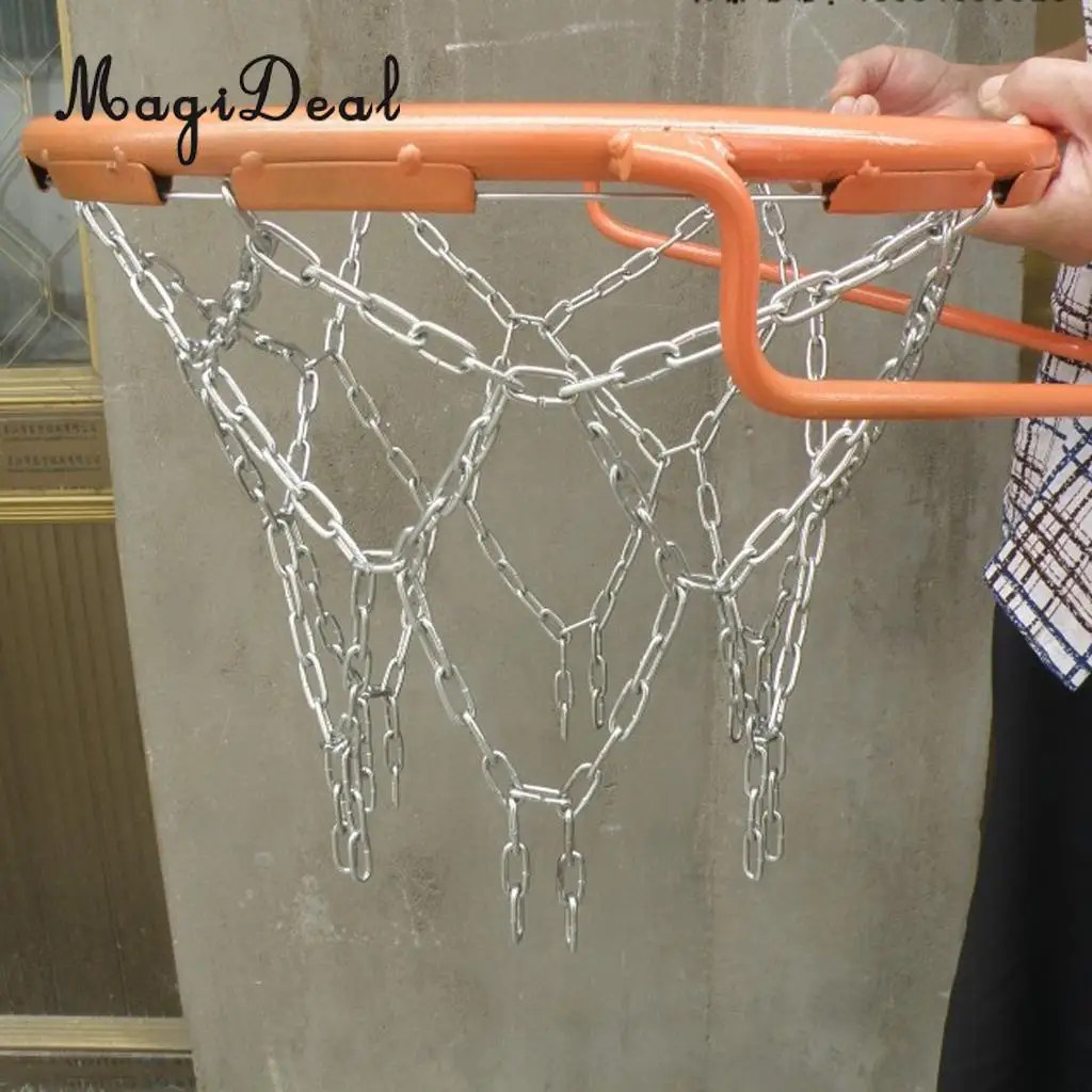 MagiDeal Heavy Duty Metal Chain Link Basketball Net for Standard Indoor or Outdoor Team Sports Basketball Hoop Rim Silver