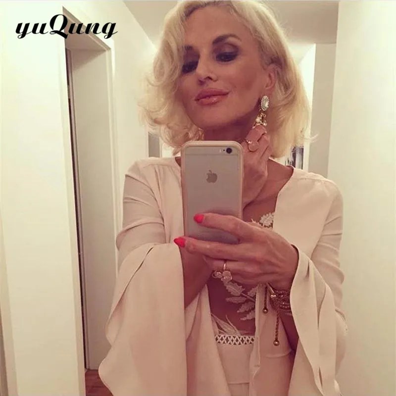 Yuqung Женщины Ползунки вышивкой Flare рукавом Playsuit полые Уличная Сексуальная