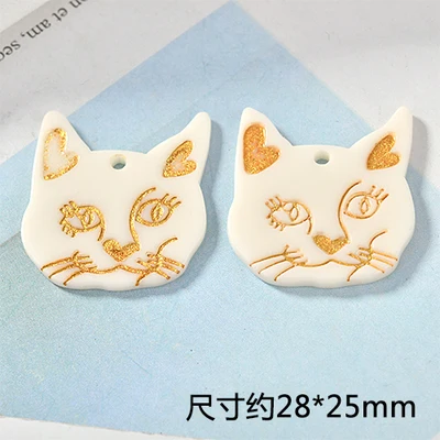 Newest 30pcs/Lot Kawaii Animal Cat Head Shape Resin Acid Acrylic Charms DIy jwelry Findings Round Smiling Face Butotn stickers - Окраска металла: 2