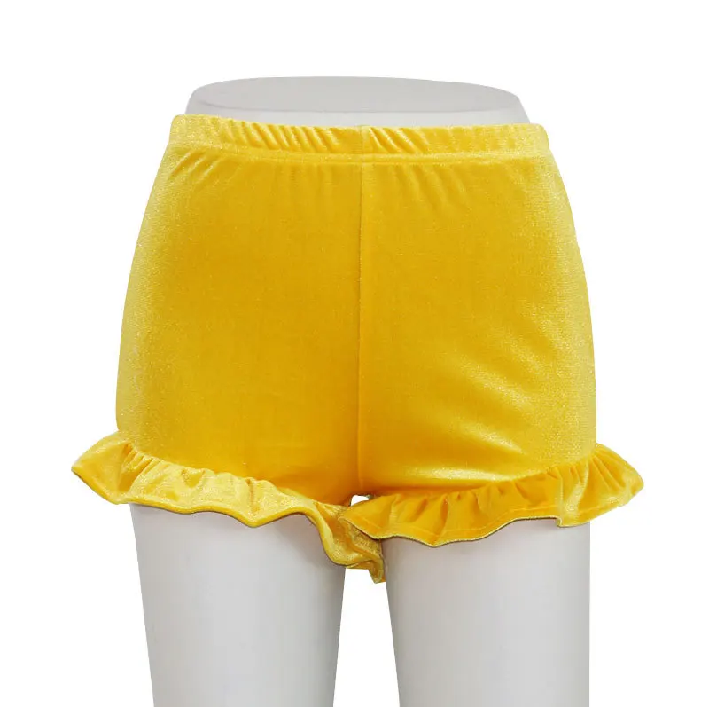 Модные бархатные женские шорты с милыми оборками, обтягивающие шорты, весенние облегающие Мини-шорты для тренировок, расклешенные черные желтые женские шорты