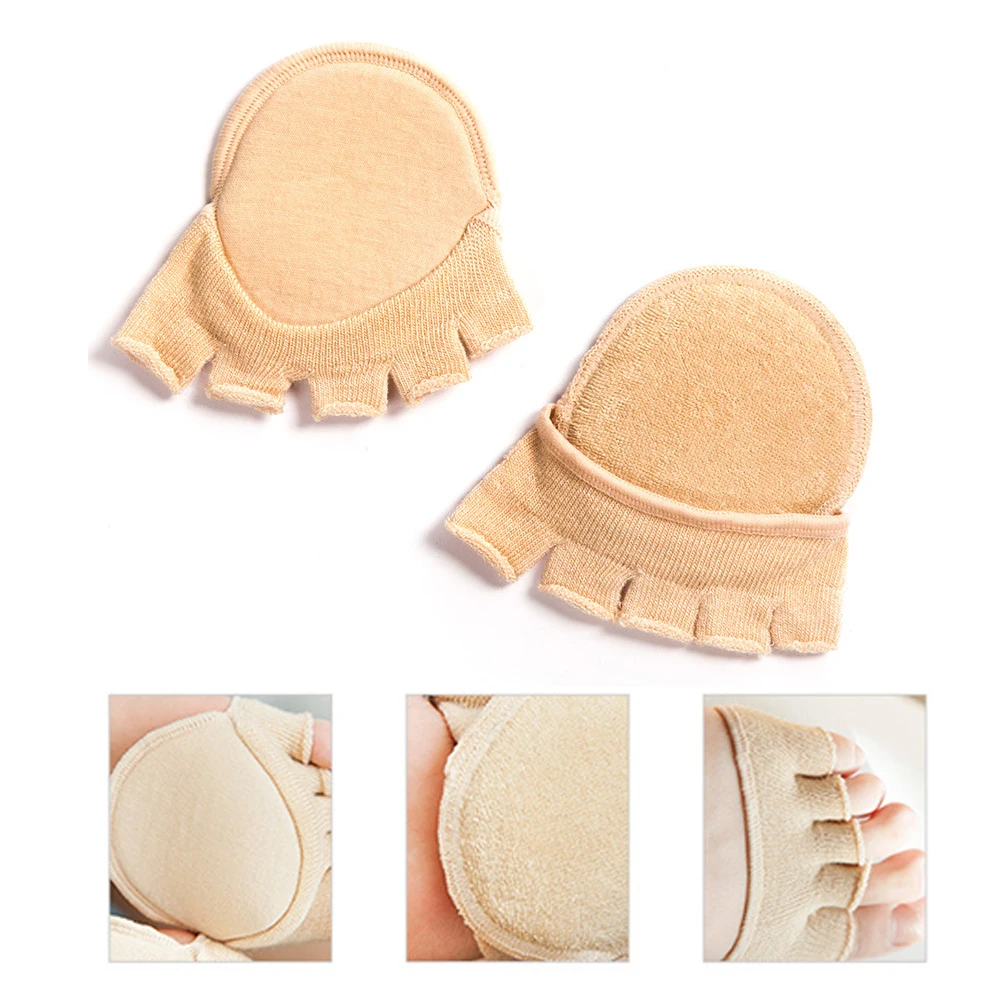 Women Socks Invisible Sweat Absorption Heelless Lining Half Sole Pad With Forefoot Cushion Non Slip Soft Sandals Open Toe Solid