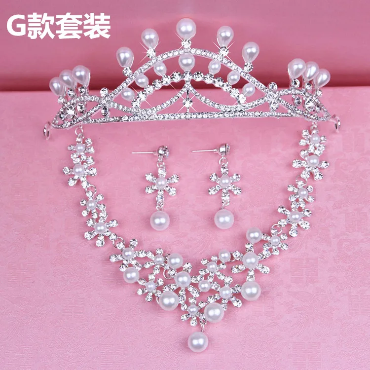  Bead Glamorous Multi Rhinestones Inserted Wedding Necklace, Tiara Headband and Earrings Jewelry Set Size (3)