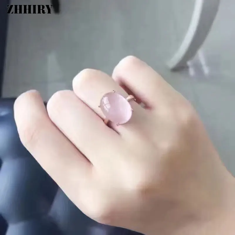 ZHHIRY женское кольцо из натурального розового кварца 925 пробы Серебряное кольцо с большим драгоценным камнем Настоящее ювелирное изделие