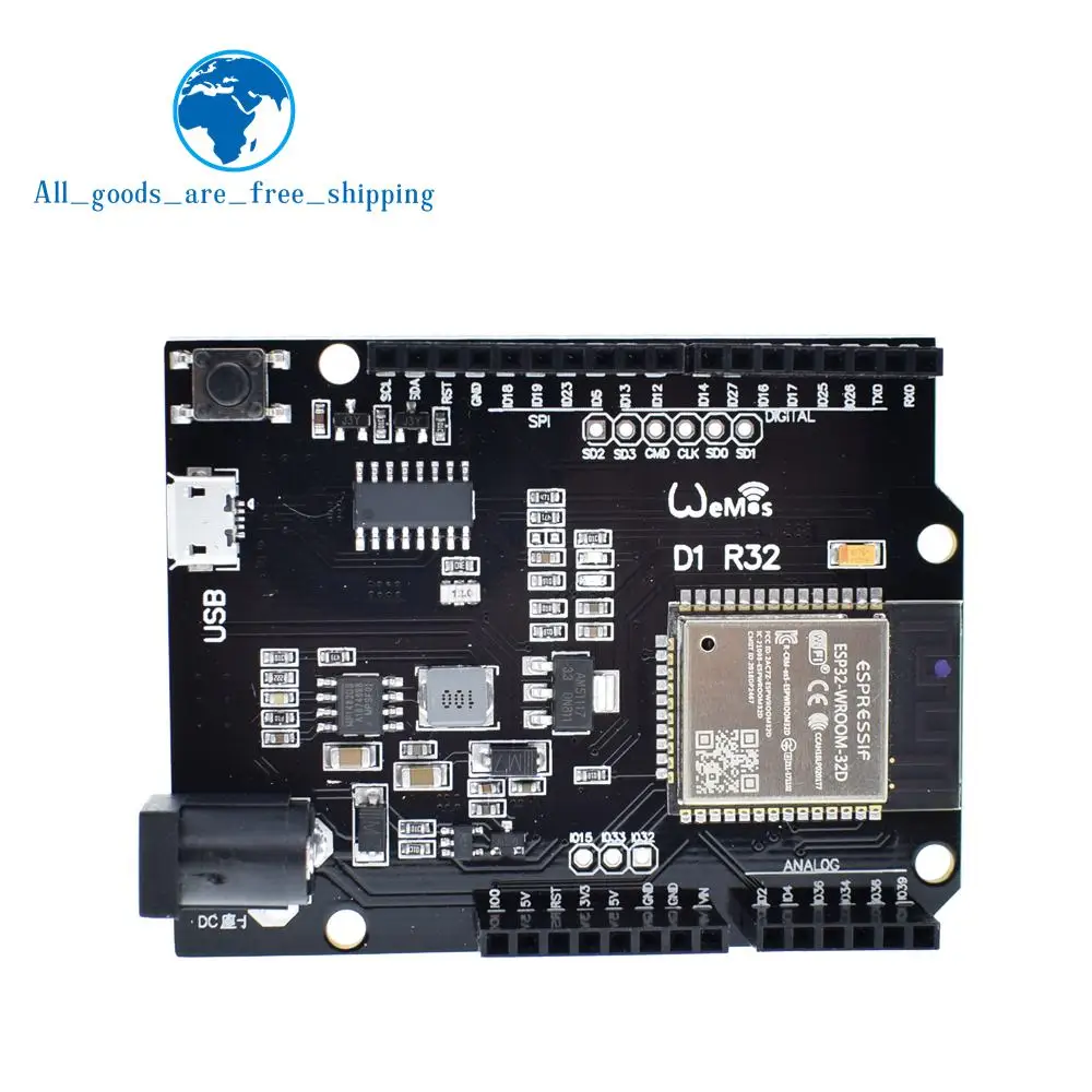 

TZT For Wemos D1 ESP32 ESP-32 WiFi Bluetooth 4MB Flash UNO D1 R32 Board Module CH340 CH340G Development Board For Arduino