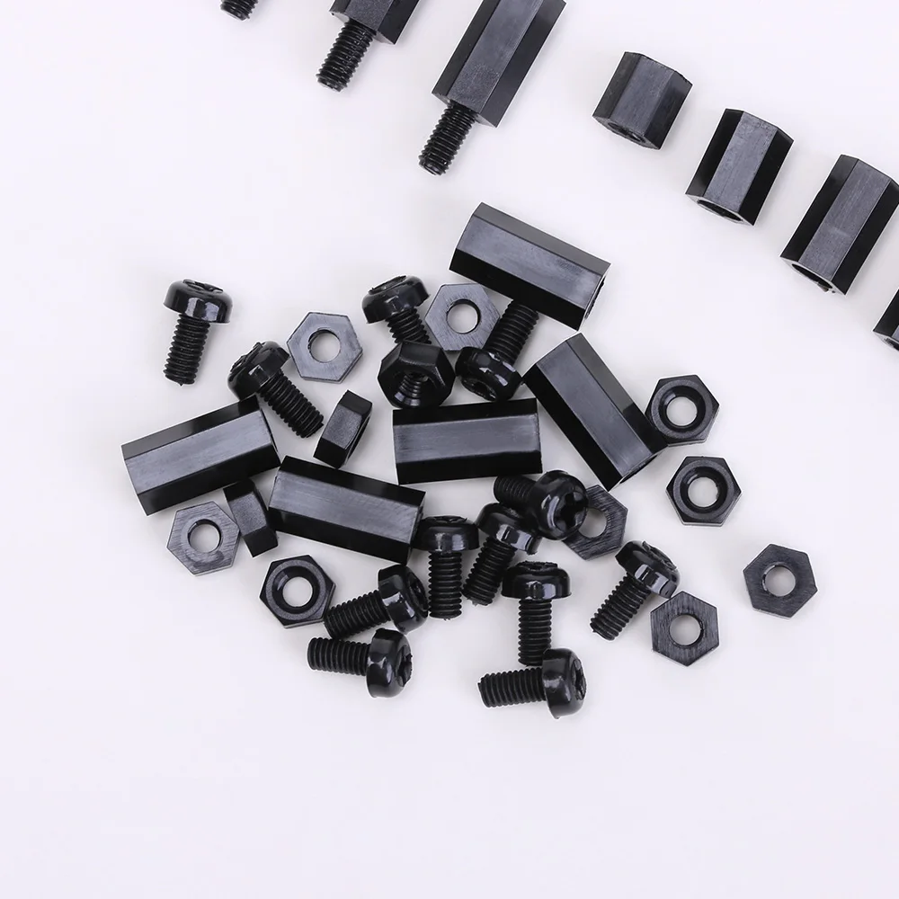 180Pcs Black Nylon Hex Spacers Screw Nut Plastic Accessories M3 Hex