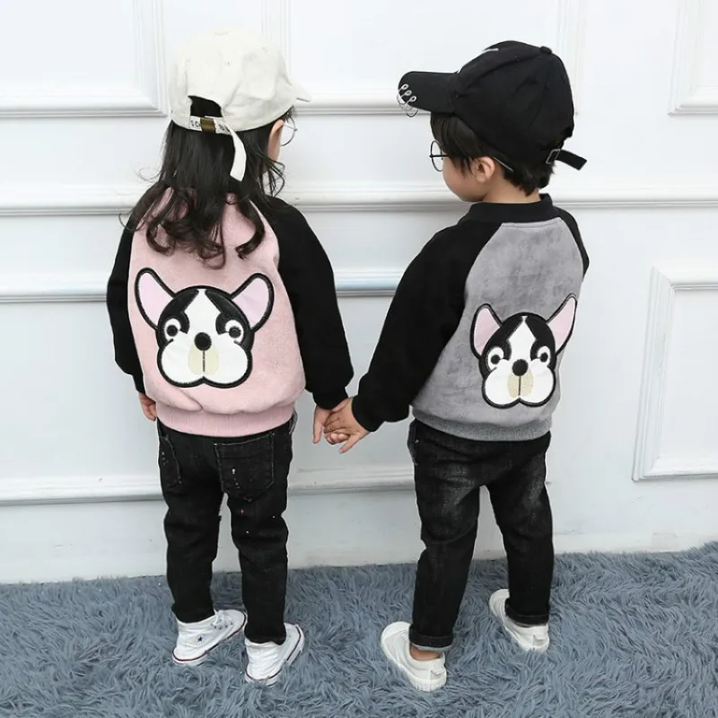 

Korean Children's Clothing Puppy Kids Jacket Autumn Leather Velvet Baby Girl Boy Jacket Coat Fashion Girls Jacket Outfits