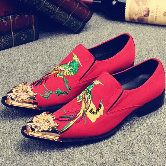 

2017 Newest Men Black/red Creeper Heels Party And Wedding Men Dress Shoes Luxurious Embroidered Men Loafers Male's Glitter Shoes
