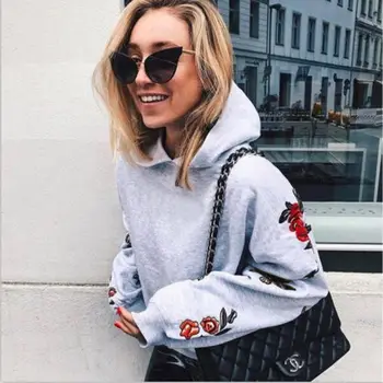 

2017 Autumn Winter Women Floral Long Sleeve Warm Hoodie Sweatshirt Jumper Hooded Pullover Top Coat New