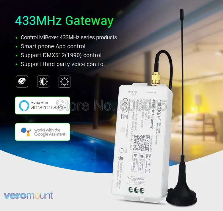 Miboxer WL-433 433 МГц шлюз 2,4 ГГц WiFi совместимое управление приложением DMX512 управление Amazon Alexa и Google Assistant Голосовое управление