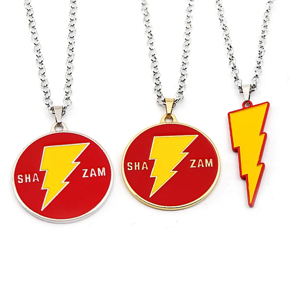 

2019 DC Shazam Necklace Captain Marvel Billy Batson The Flash Lightning Necklace for Women Men Car Keychain Souvenirs Jewelry
