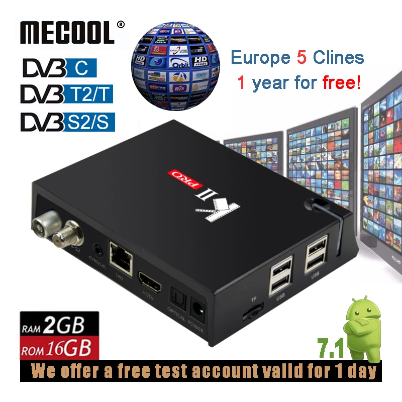 

MECOOL KII Pro 2G 16G Dual WiFi Android DVB-S2 Smart TV Box DVB S2 T2 C Combo Set Top Boxes With Europe Server 5 Clines For Free