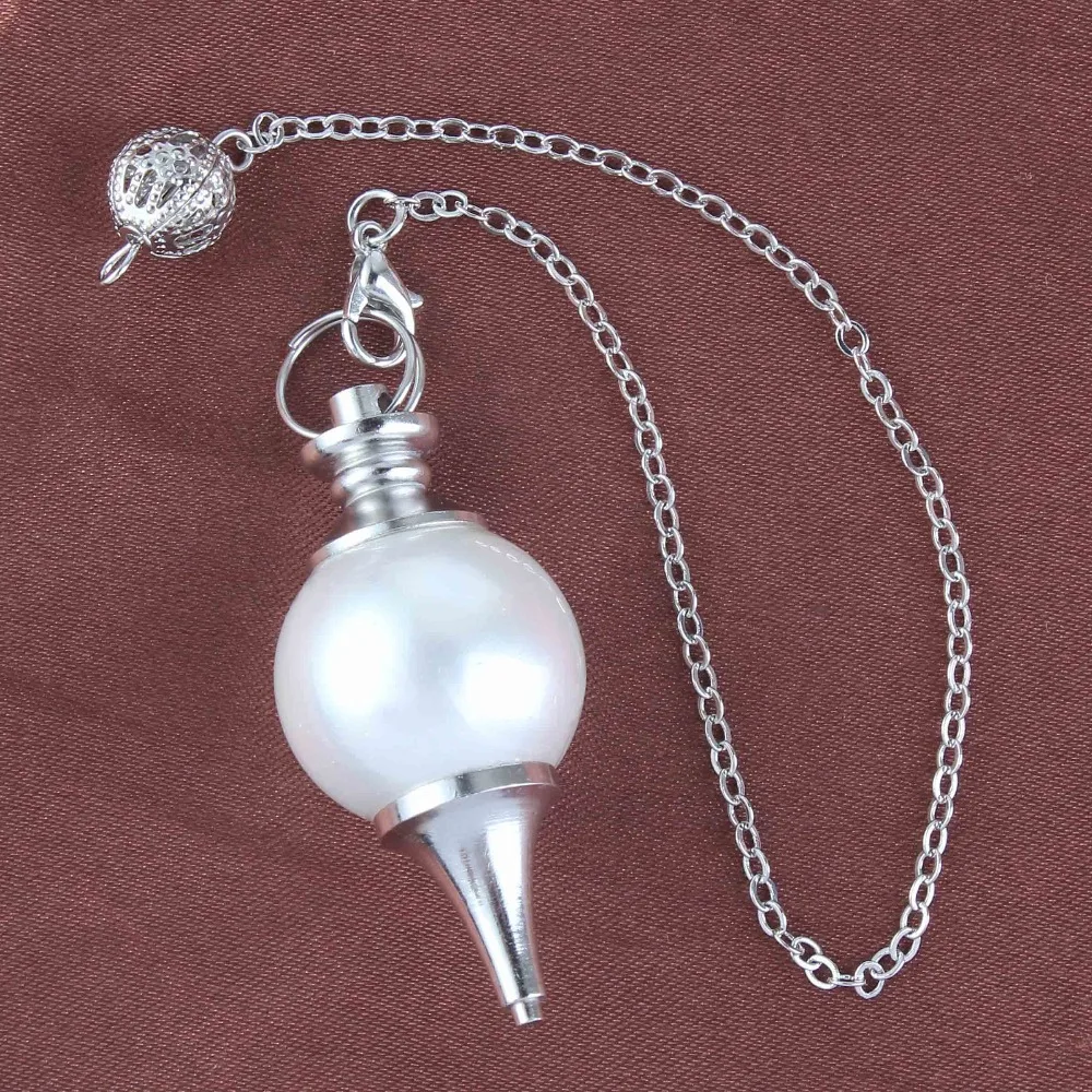 

100-Unique 1 Pcs Silver Plated Pearl Silvery Metal Ball Chain Dowsing Pendulum Simulated Pearl Pendant For Gift