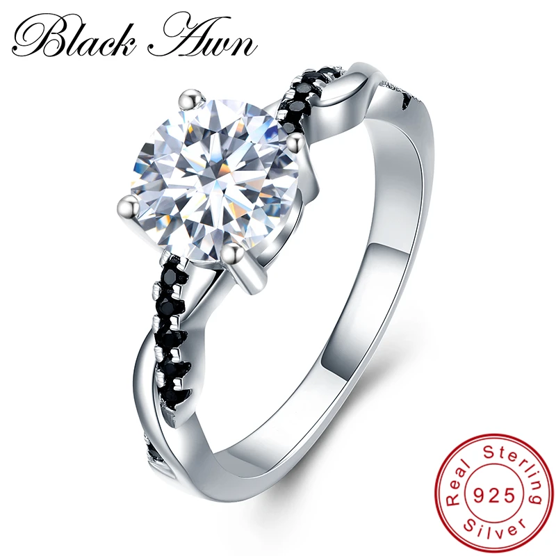 

[BLACK AWN] 100% 925 Sterling Silver Rings Fine Jewelry Trendy Engagement Rings for Women Wedding Bague C037