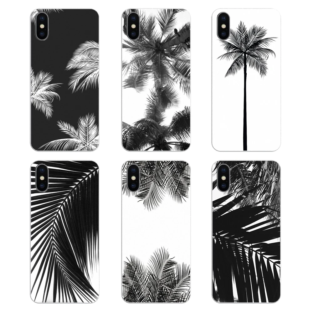 

For LG G7 Q6 Q7 Q8 Q9 V30 X Power 2 3 For OnePlus 3T 5T 6T Black white palm leaves palm trees Art Silicone Phone Shell Cover