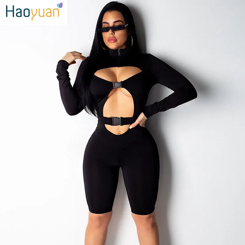 

HAOYUAN Plus Size Sexy Playsuit Women Summer Buckle Fitness Bodysuit Casual Overalls One Piece Bodycon Rompers Shorts Jumpsuit