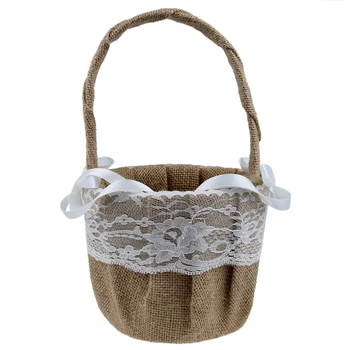

Vintage Retro Lace Bow Wedding Flower Girl Basket