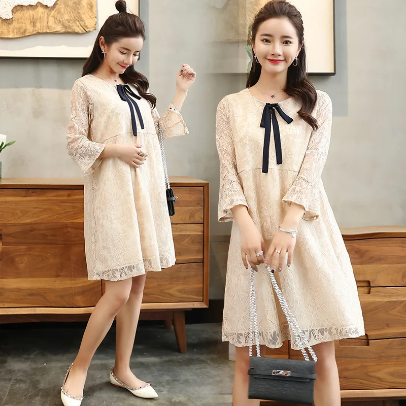 Maternity Korean Fashion Lace Dress Pregnant Women Dress Maternity