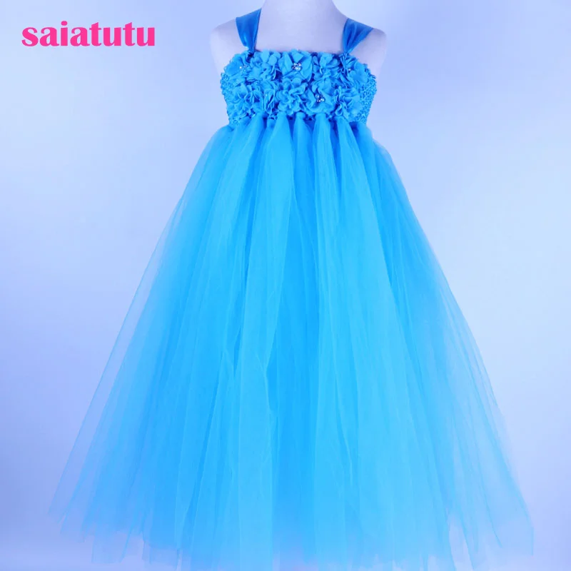 sky blue tutu Girls Dress Mesh Evening Ball Gowns Formal Baby Frocks