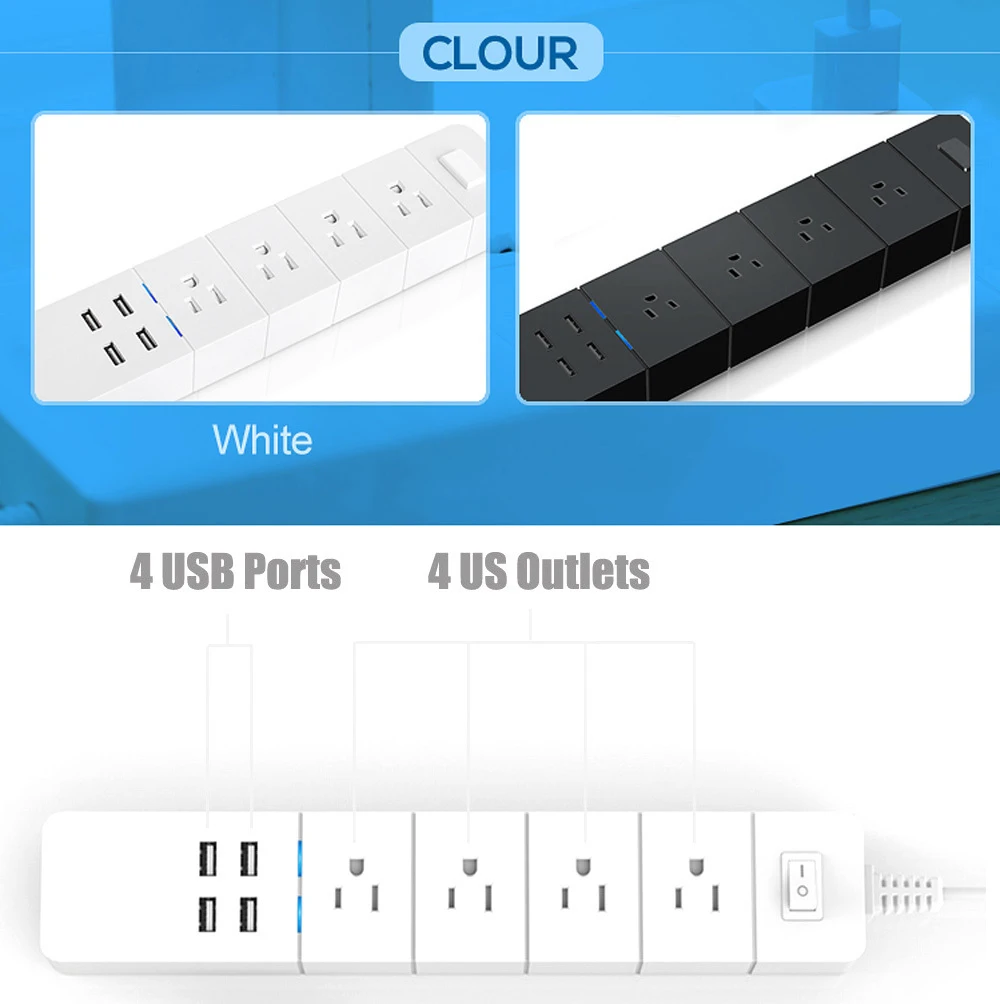 WiFi Smart power Strip, с 4 usb-портами для зарядки и 4 смарт-штекерами переменного тока для много точек работает с Amazon Echo& Google Home