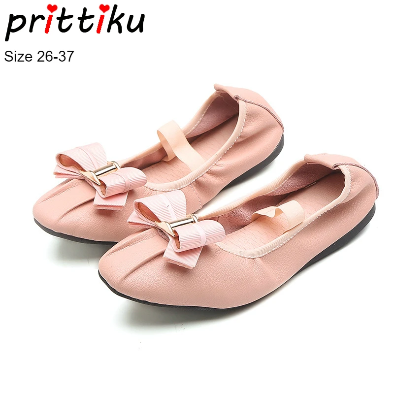 

Autumn 2018 Toddler Girls Foldable Ballet Flats Little Big Kid Portable Flexible Sole Roll Up Casual Pink Bow Elastic Band Shoes