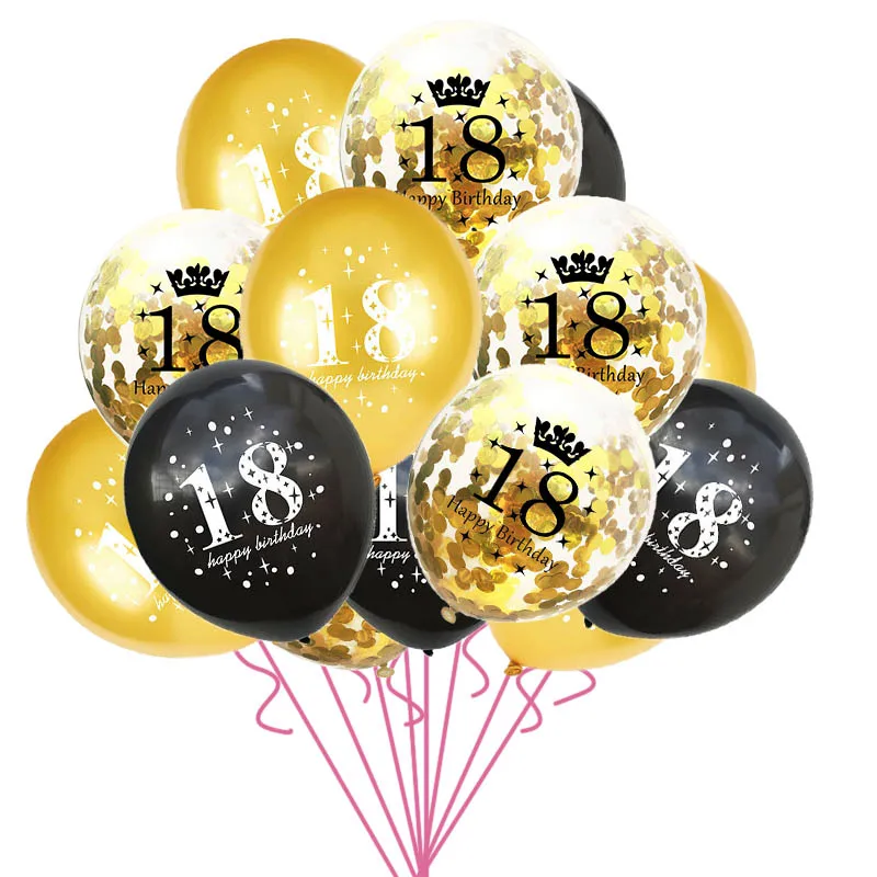 15 шт./компл. 18th с днем рождения воздушные шары Декор цвета: золотистый, серебристый конфетти, латексные шары для 18 лет, на день рождения, для праздника украшение