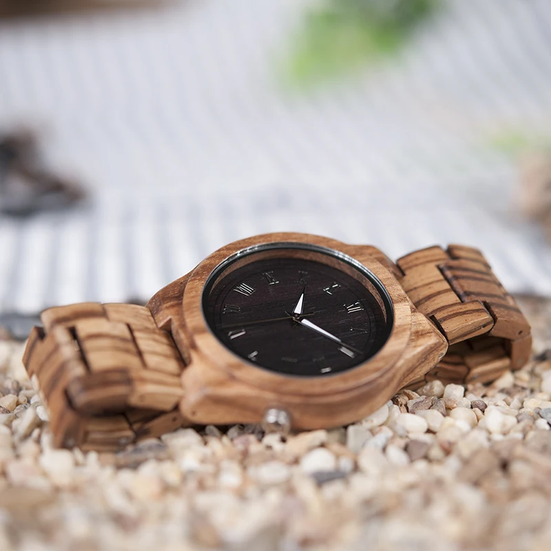 BOBO BIRD Mens Watches Timepieces Top Brand Luxury Watch All Zebra Wood Quartz Wristwatches for Male as Gift V-M30
