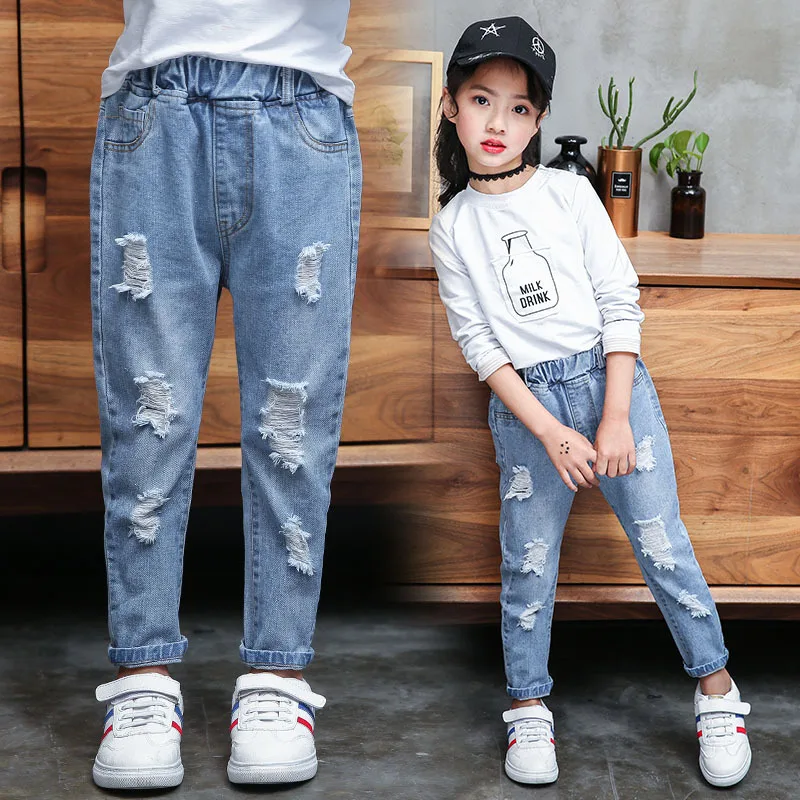 Girl Boys Ripped Jeans Autumn Children Pants Holes Jeans Big Kids ...