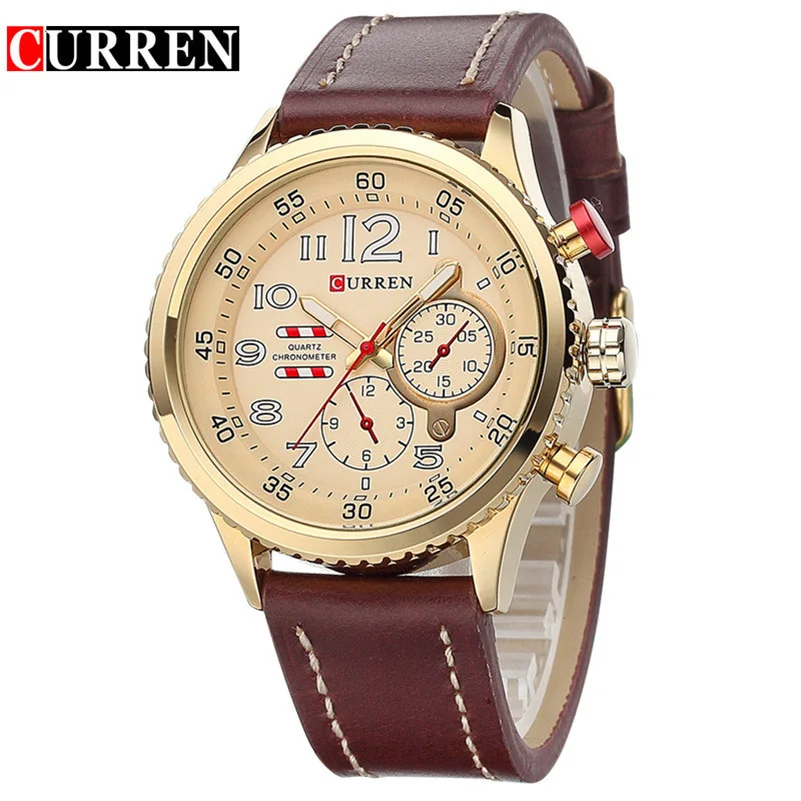 

CURREN New Genuine Leather Strap Gold Business Watch Quartz Luxury Sport Watch Men Brand Watch relogio masculino 8179 Clock Date