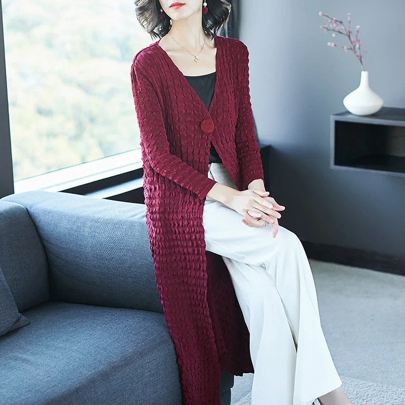 

LANMREM 2019 Autumn New High Quality Casual Fashion Women Coat Loose Plus Solid Color Pleated V-neck Trench Windbreaker TC620