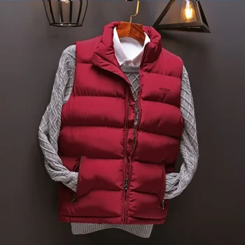 

Men Sleeveless Wool Cotton Jacket Winter Down Male Slim Windproof Warm Waistcoat Windbreaker Europe Plus size