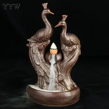 

Double Phoenix Backflow Incense Burner Waterfall Ceramic Incense Cones Holder Home Decor Joss Stick Aromatherapy Aroma Censer