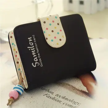 

2019 New Fashion candy color Leather Women Wallets Short Design Polka Dots Wallet Purse Handbag With Card Holder Wallet Women
