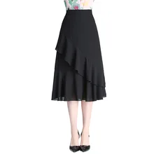 Мода темперамент Высокая Талия черная юбка большого размера Для женщин Falbala юбки "рыбий хвост" новые летние тонкие туфли с широко открытым носком, фасон без рукавов и шифоновая юбка