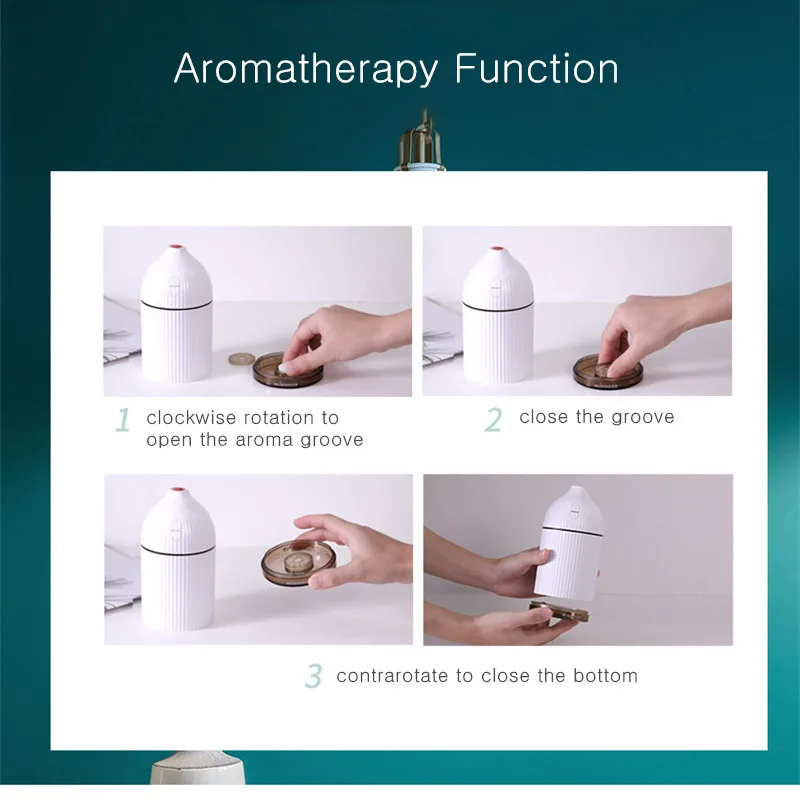  300ML White Aromatherapy Diffuser USB Ultrasonic Air Humidifier Mist Maker Aroma Essential Oil Diff